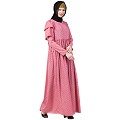 Polka dotted maxi dress abaya- Puce Pink Polka dotted maxi dress abaya- Puce Pink
